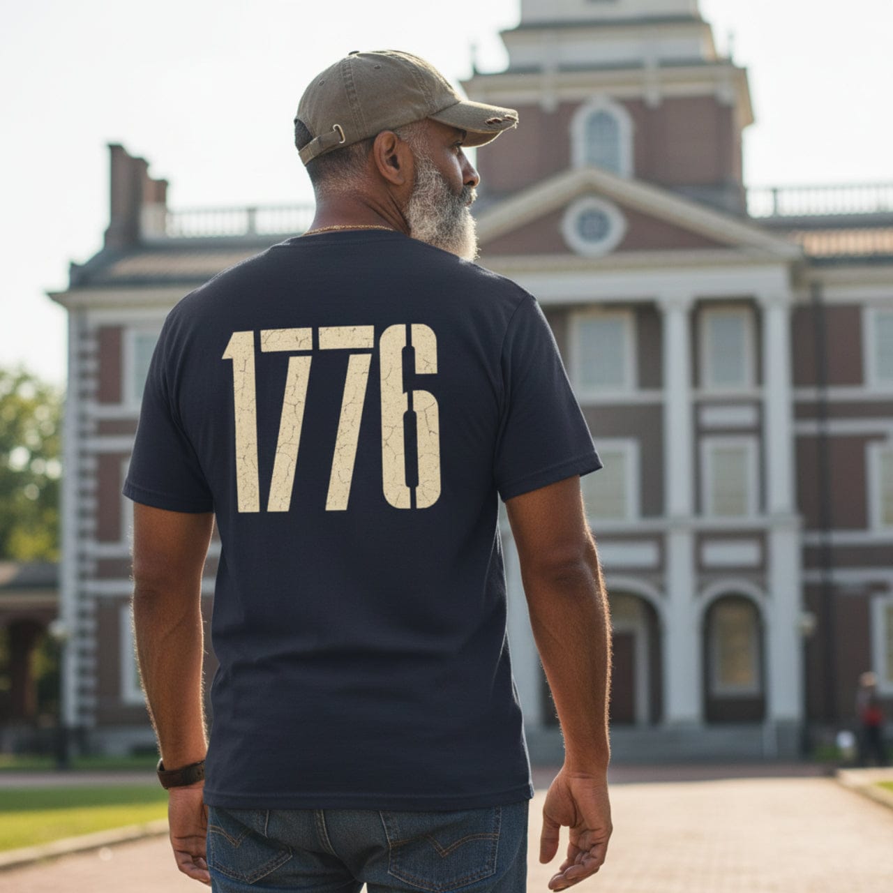 T-Shirt Navy / S 1776 Land of the Free | Retro Eagle Emblem | Double Print Classic Tee