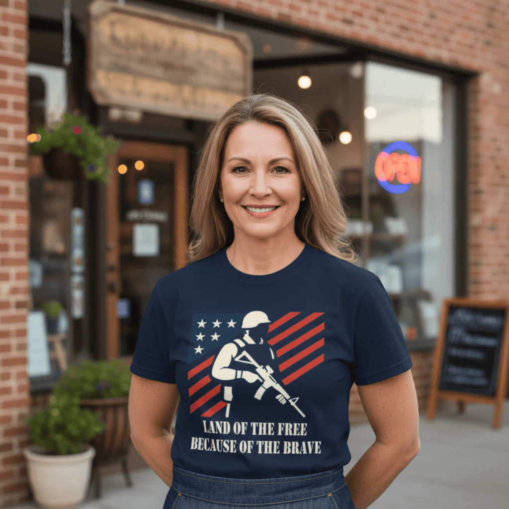 T-Shirt Navy / S Land of the Free Because of the Brave | American Valor Edition | Graphic Tee