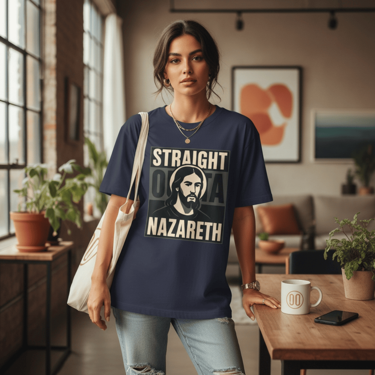 T-Shirt Navy / XS Straight Outta Nazareth | Witty Jesus T Shirt | Oversized Boxy Tee