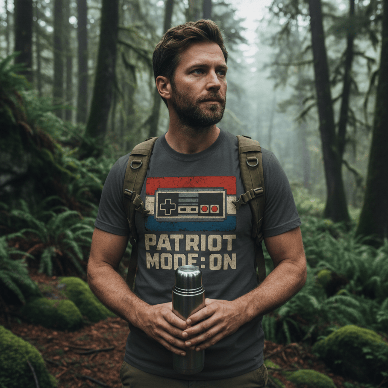 T-Shirt Patriot Mode On | Retro Game Controller (Vintage Gamer Style) | Graphic Tee