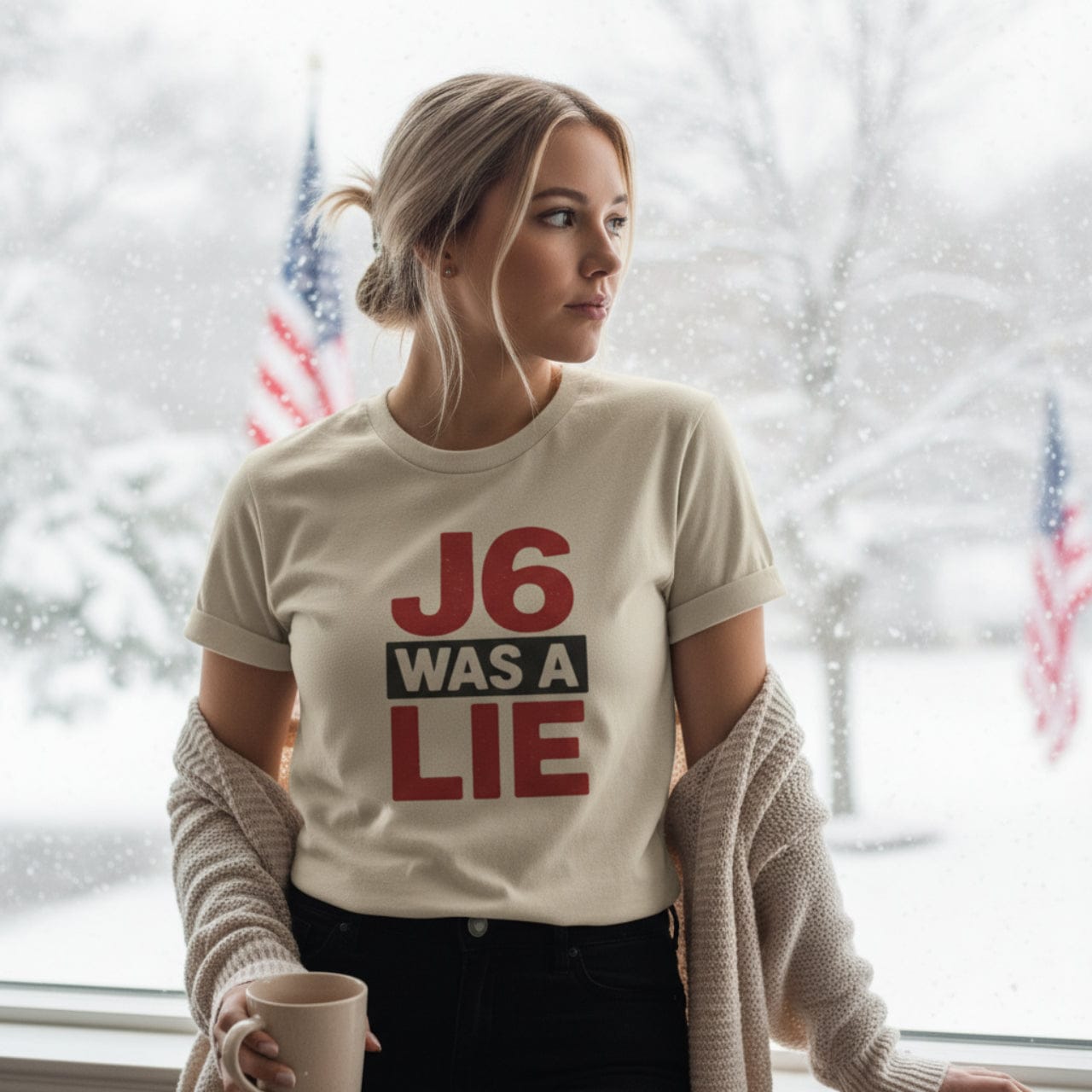 T-Shirt Sand / S J6 Was a Lie | January 6th Narrative Breaker | Premium Cotton Classic Tee